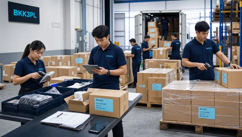 Bangkok warehouse team receiving Made in Thailand goods